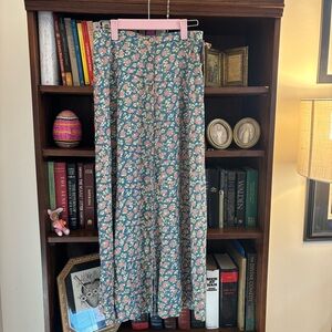 APRIL CORNELL Vintage Teal Rose Print Button Front Boheme Midi Skirt SZ XXS NWT
